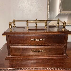 Vintage Wooden Jewelry Box with Brass Accents - Brown
